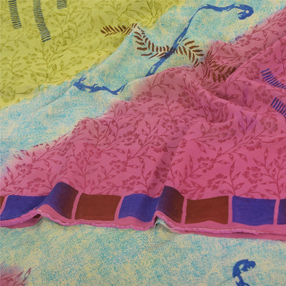 Sanskriti Vintage Sarees Multi Pure Georgette Silk Print Sari 5+yd Craft Sustainable Fabric