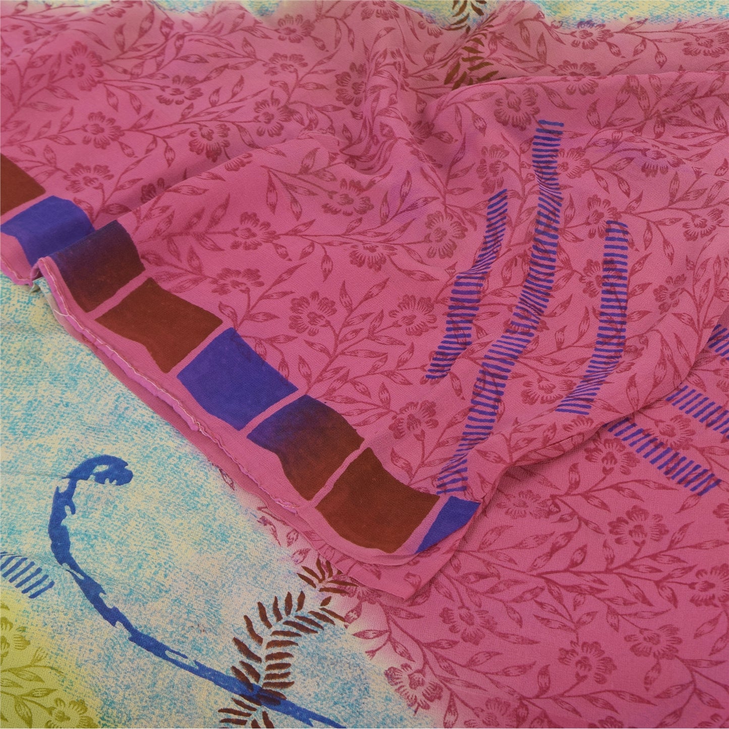 Sanskriti Vintage Sarees Multi Pure Georgette Silk Print Sari 5+yd Craft Sustainable Fabric