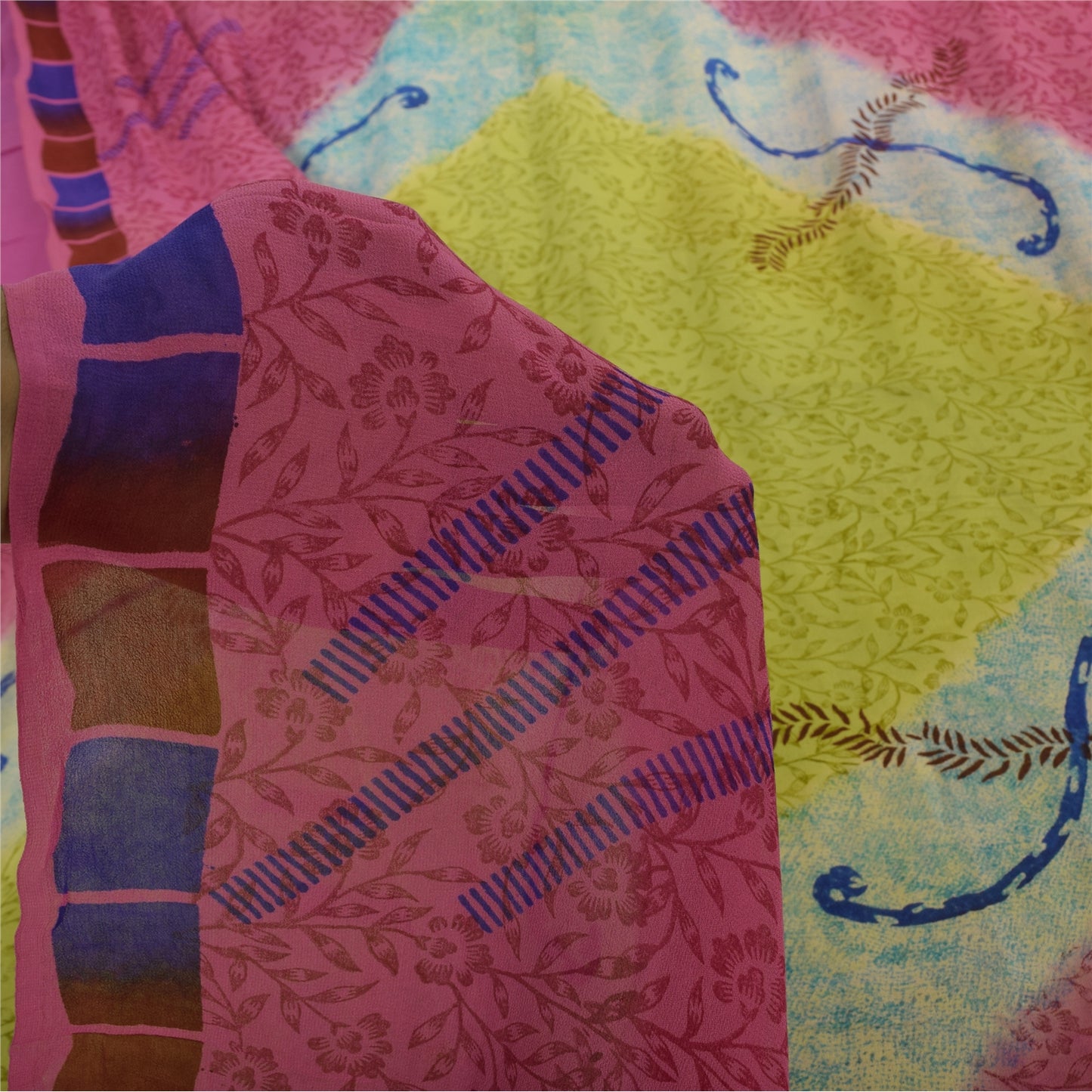 Sanskriti Vintage Sarees Multi Pure Georgette Silk Print Sari 5+yd Craft Sustainable Fabric