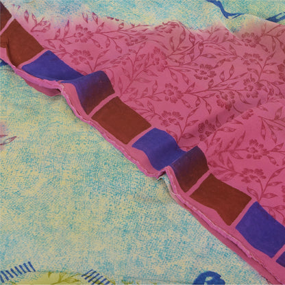 Sanskriti Vintage Sarees Multi Pure Georgette Silk Print Sari 5+yd Craft Sustainable Fabric