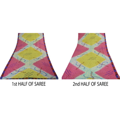 Sanskriti Vintage Sarees Multi Pure Georgette Silk Print Sari 5+yd Craft Sustainable Fabric