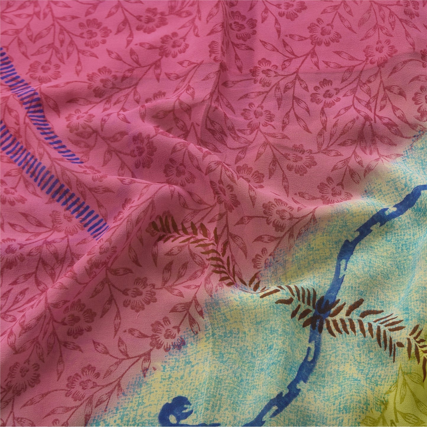 Sanskriti Vintage Sarees Multi Pure Georgette Silk Print Sari 5+yd Craft Sustainable Fabric