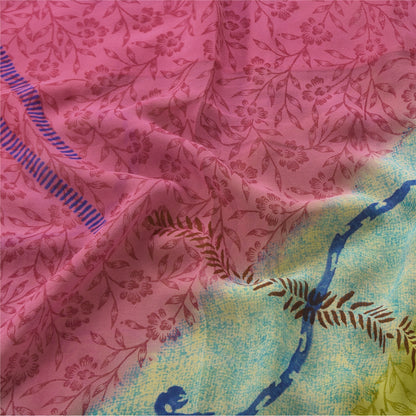 Sanskriti Vintage Sarees Multi Pure Georgette Silk Print Sari 5+yd Craft Sustainable Fabric