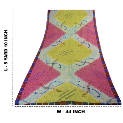 Sanskriti Vintage Sarees Multi Pure Georgette Silk Print Sari 5+yd Craft Sustainable Fabric