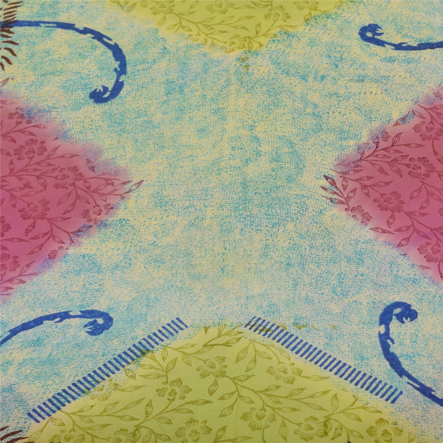 Sanskriti Vintage Sarees Multi Pure Georgette Silk Print Sari 5+yd Craft Sustainable Fabric