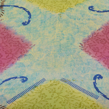 Sanskriti Vintage Sarees Multi Pure Georgette Silk Print Sari 5+yd Craft Sustainable Fabric