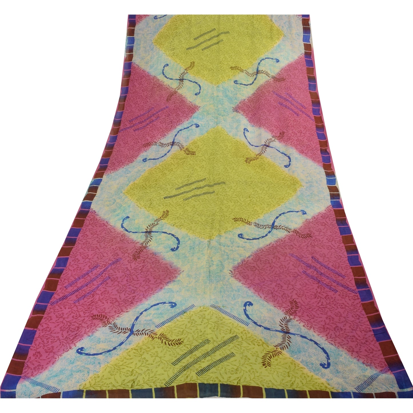 Sanskriti Vintage Sarees Multi Pure Georgette Silk Print Sari 5+yd Craft Sustainable Fabric