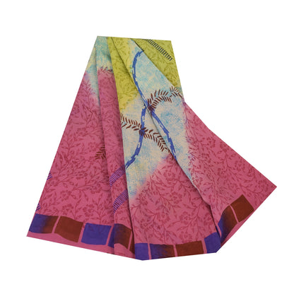 Sanskriti Vintage Sarees Multi Pure Georgette Silk Print Sari 5+yd Craft Sustainable Fabric