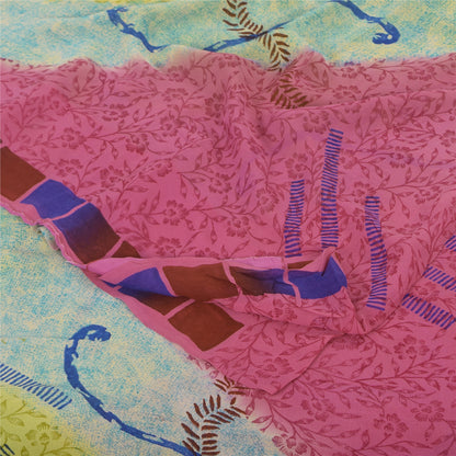 Sanskriti Vintage Sarees Multi Pure Georgette Silk Print Sari 5+yd Craft Sustainable Fabric