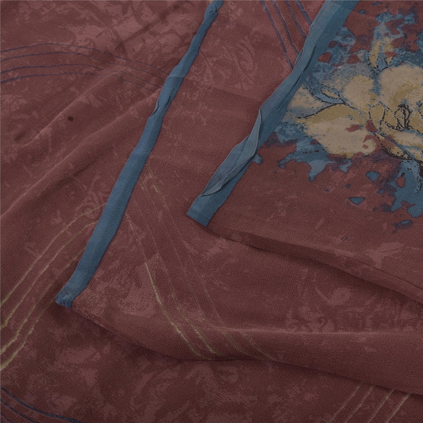 Sanskriti Vintage Sarees Dusty Red Pure Georgette Printed Sari 5+yd Craft Sustainable Fabric