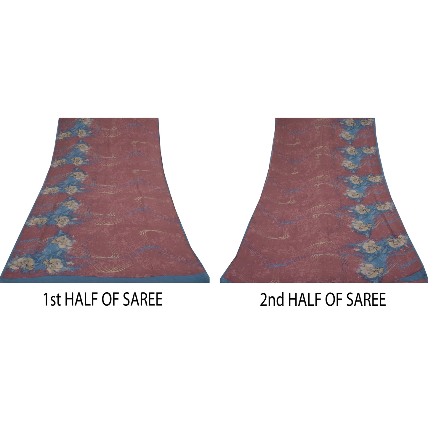 Sanskriti Vintage Sarees Dusty Red Pure Georgette Printed Sari 5+yd Craft Sustainable Fabric