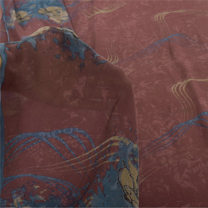 Sanskriti Vintage Sarees Dusty Red Pure Georgette Printed Sari 5+yd Craft Sustainable Fabric