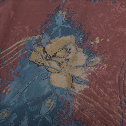 Sanskriti Vintage Sarees Dusty Red Pure Georgette Printed Sari 5+yd Craft Sustainable Fabric