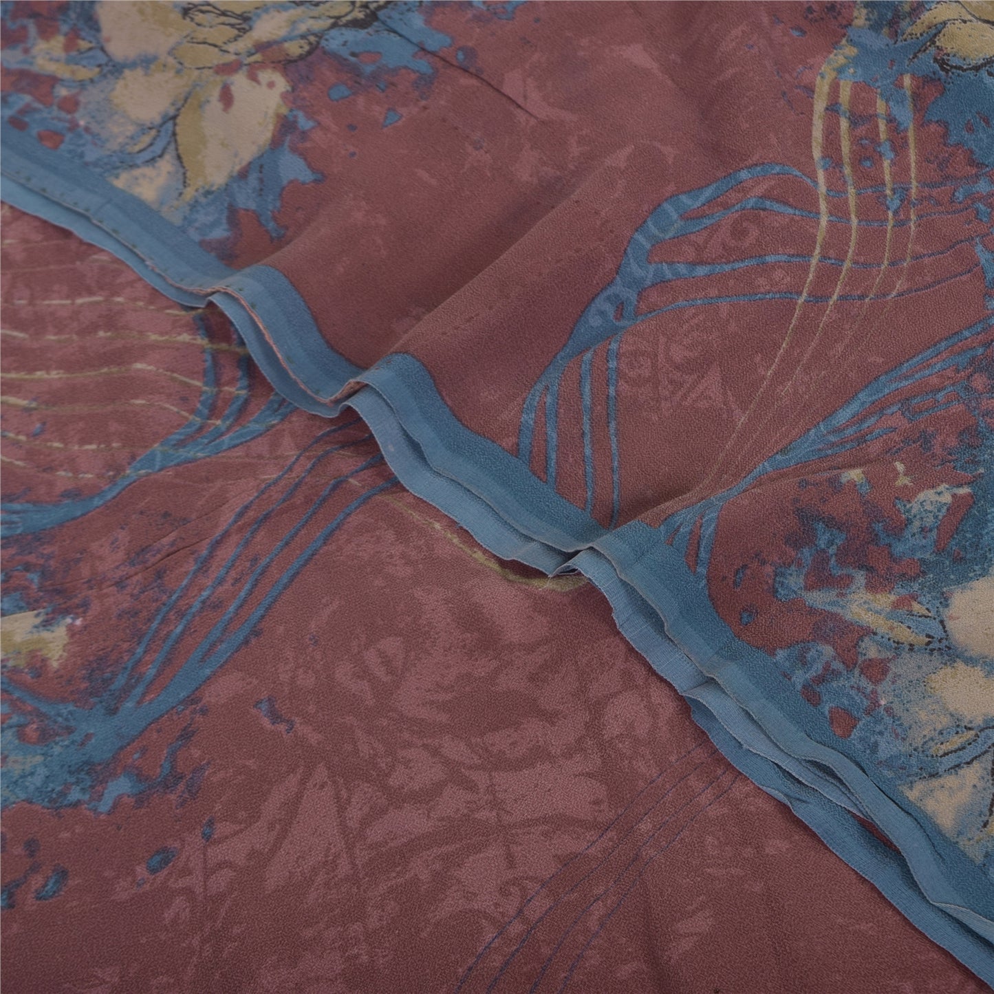 Sanskriti Vintage Sarees Dusty Red Pure Georgette Printed Sari 5+yd Craft Sustainable Fabric