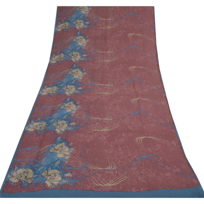 Sanskriti Vintage Sarees Dusty Red Pure Georgette Printed Sari 5+yd Craft Sustainable Fabric