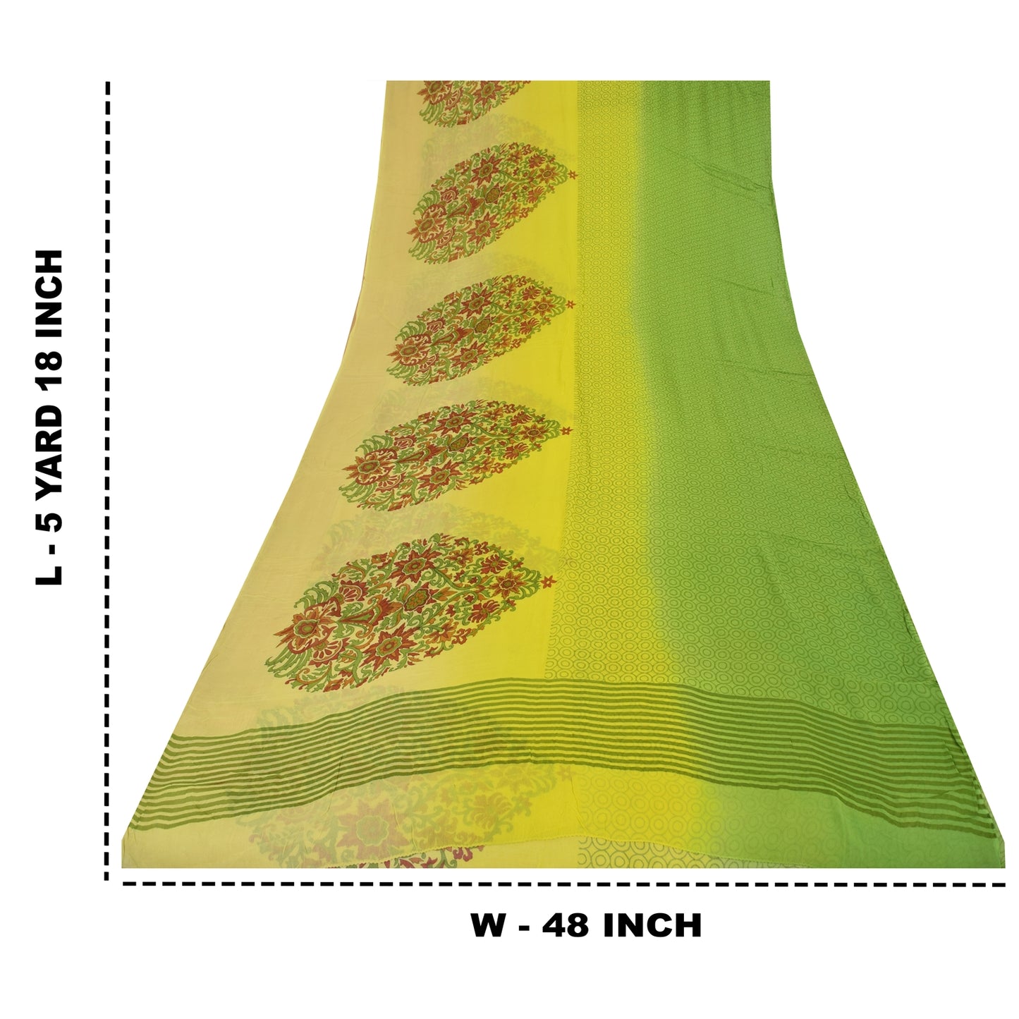 Sanskriti Vintage Sarees Green/Yellow Pure Georgette Printed Sari 5+yd Sustainable Fabric