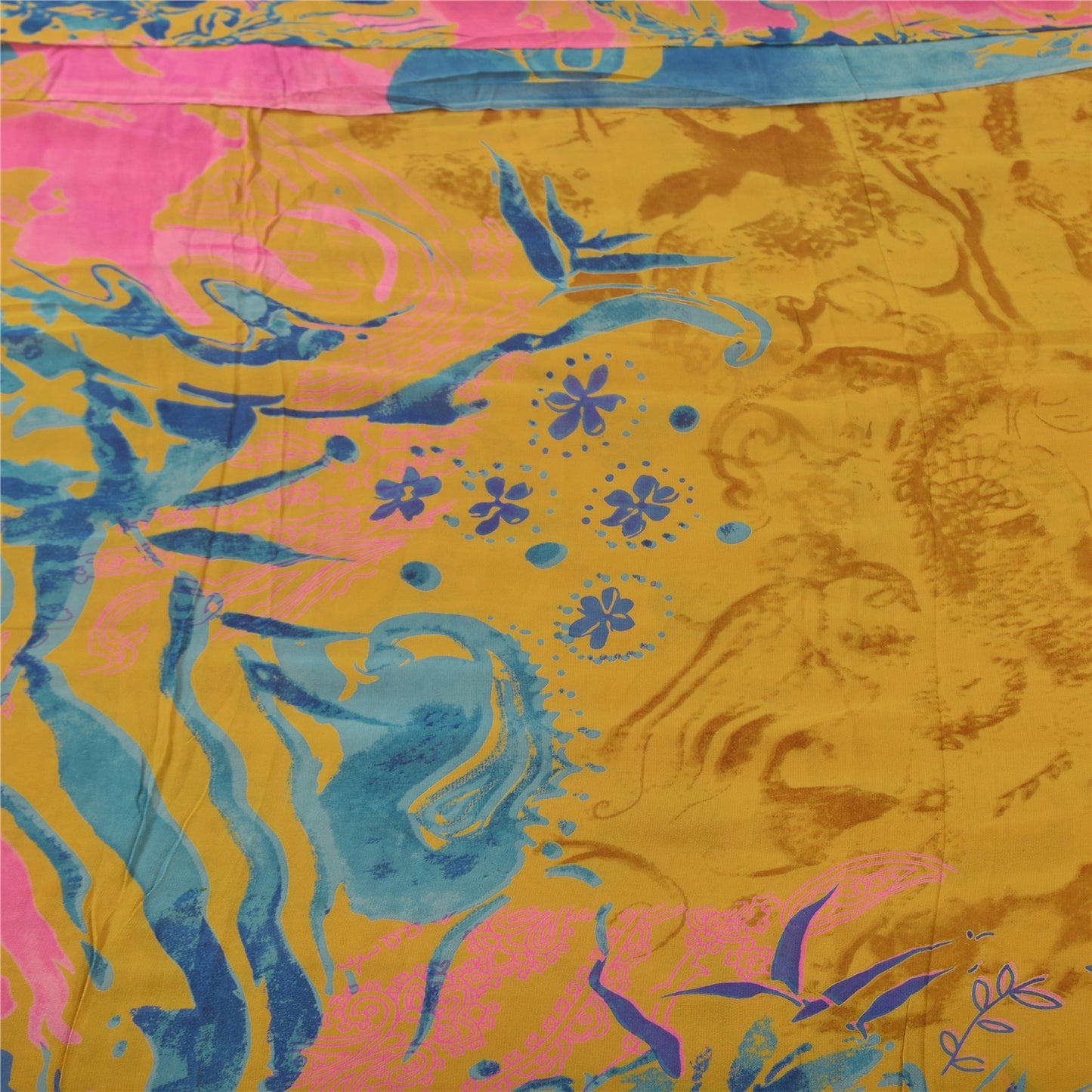 Sanskriti Vintage Sarees Saffron Pure Georgette Silk Printed Sari 5+yd Sustainable Fabric