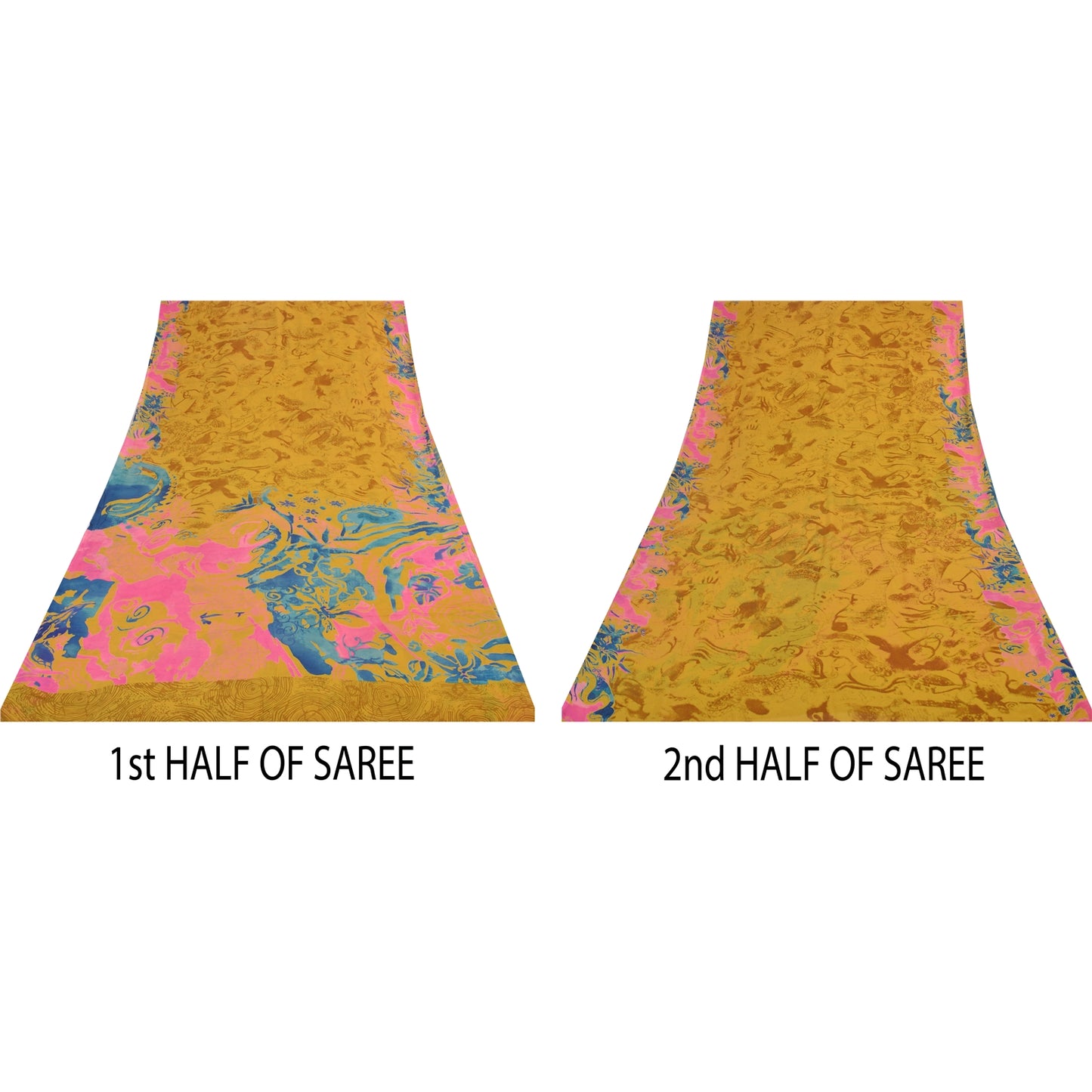 Sanskriti Vintage Sarees Saffron Pure Georgette Silk Printed Sari 5+yd Sustainable Fabric