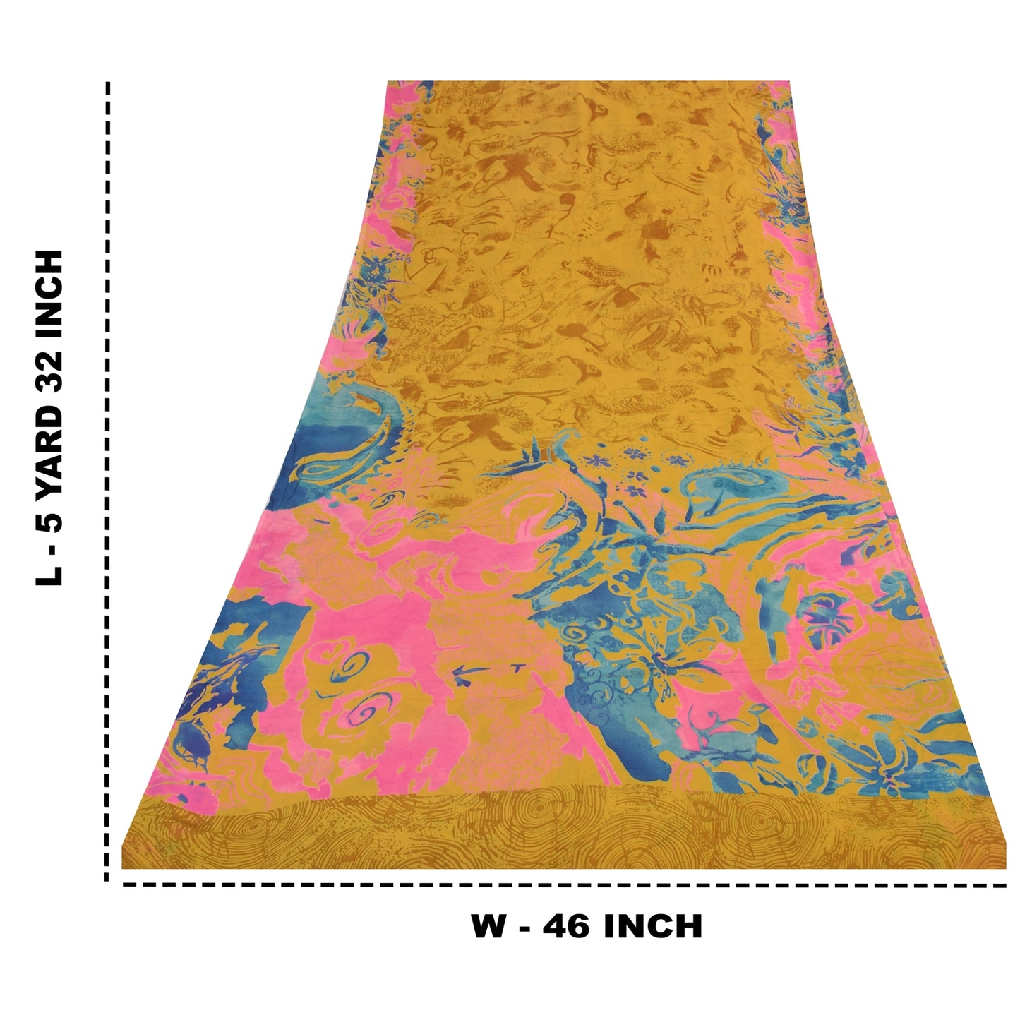 Sanskriti Vintage Sarees Saffron Pure Georgette Silk Printed Sari 5+yd Sustainable Fabric