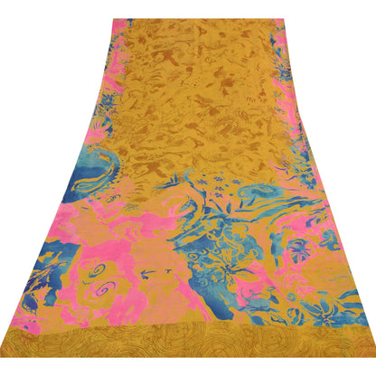 Sanskriti Vintage Sarees Saffron Pure Georgette Silk Printed Sari 5+yd Sustainable Fabric