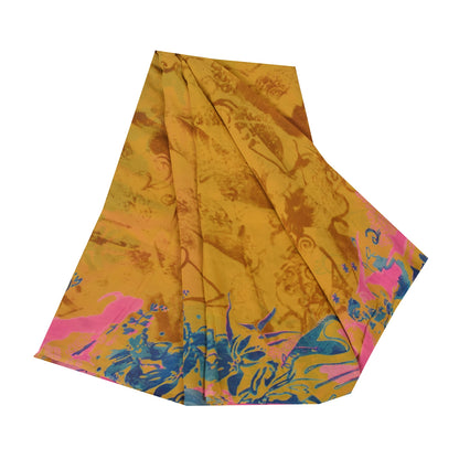 Sanskriti Vintage Sarees Saffron Pure Georgette Silk Printed Sari 5+yd Sustainable Fabric