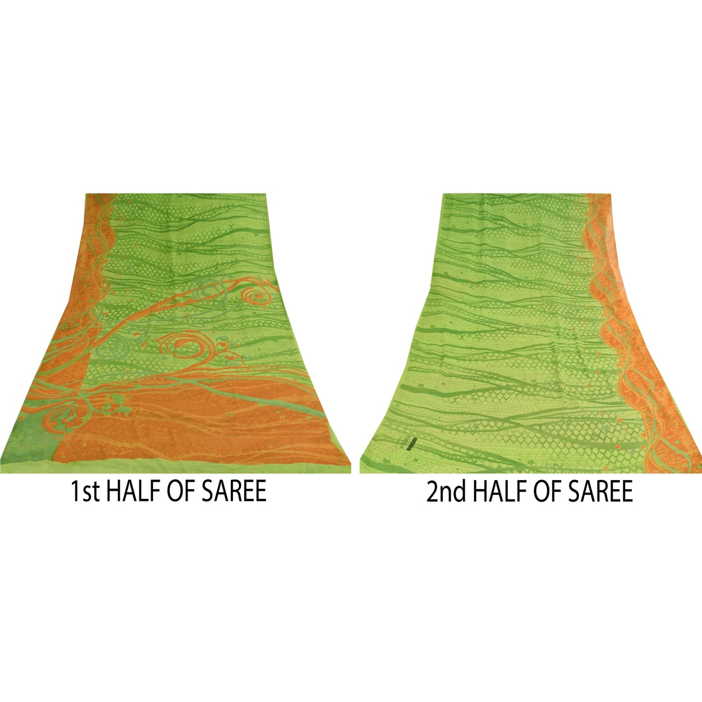 Sanskriti Vintage Sarees Green Pure Georgette Silk Print Sari 5+yd Craft Sustainable Fabric