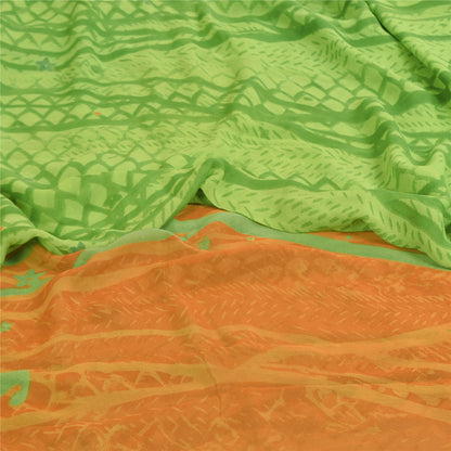 Sanskriti Vintage Sarees Green Pure Georgette Silk Print Sari 5+yd Craft Sustainable Fabric