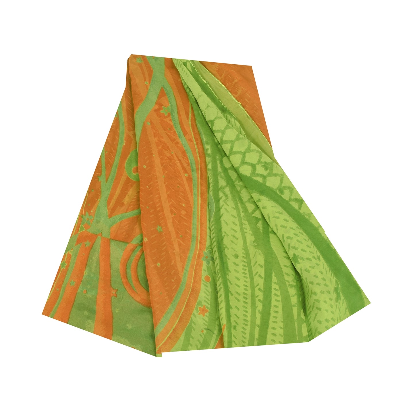 Sanskriti Vintage Sarees Green Pure Georgette Silk Print Sari 5+yd Craft Sustainable Fabric