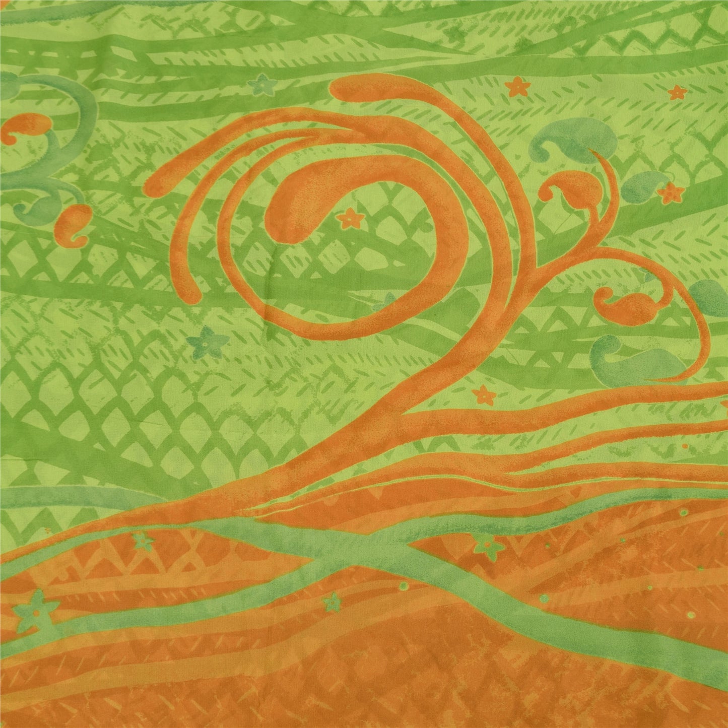 Sanskriti Vintage Sarees Green Pure Georgette Silk Print Sari 5+yd Craft Sustainable Fabric