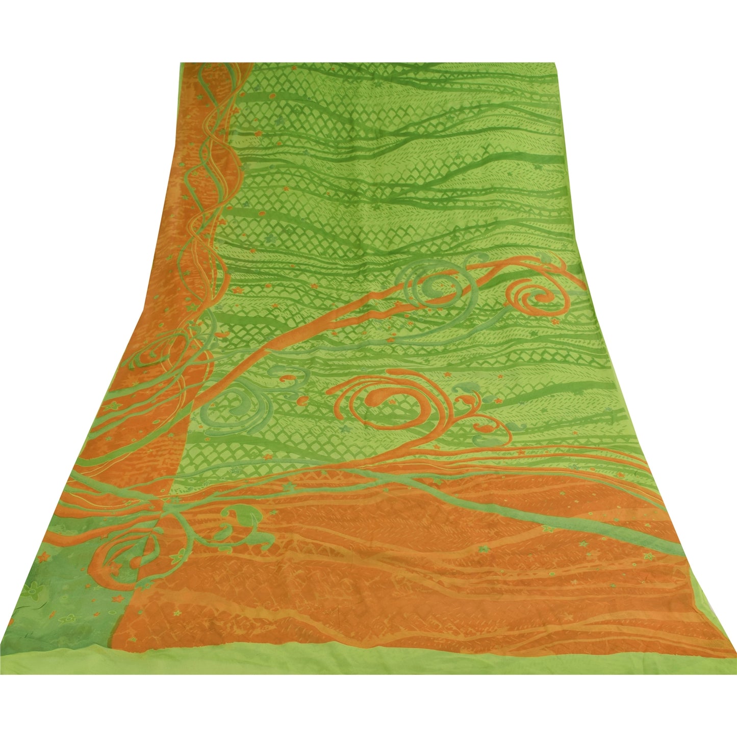 Sanskriti Vintage Sarees Green Pure Georgette Silk Print Sari 5+yd Craft Sustainable Fabric
