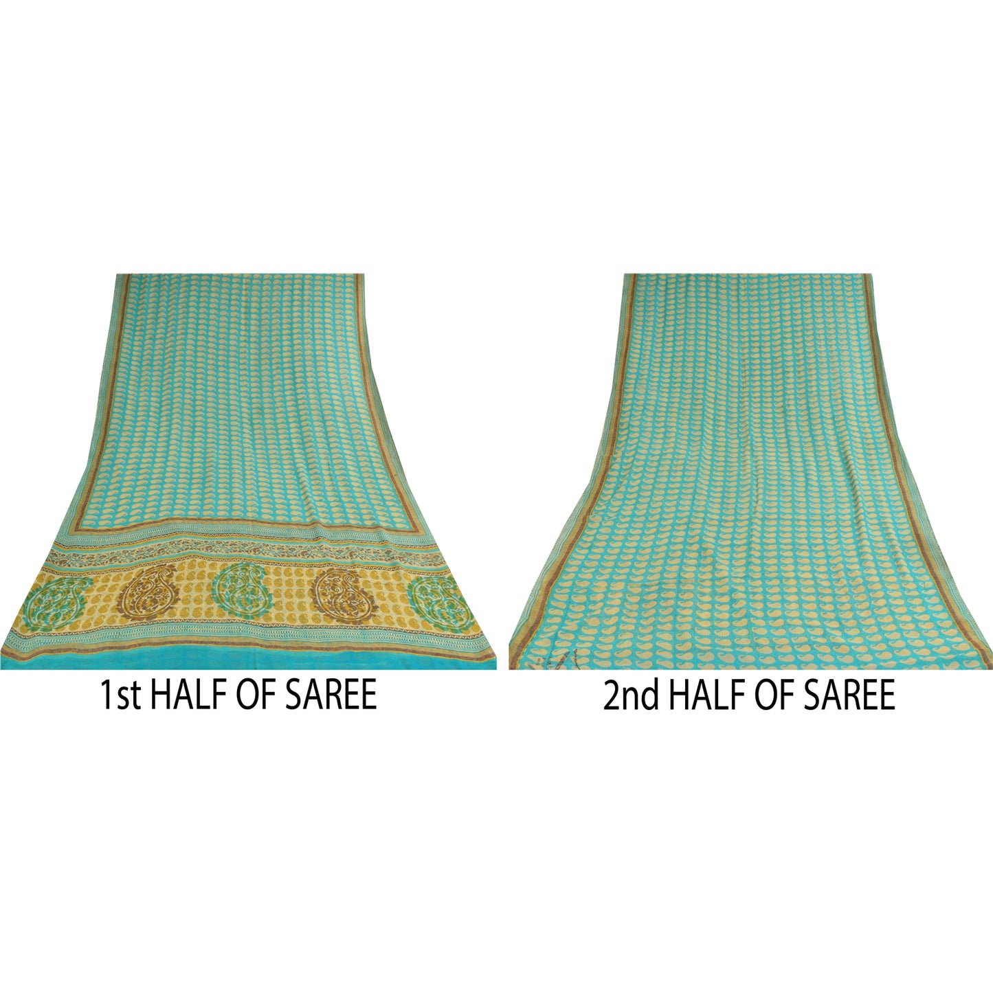 Sanskriti Vintage Sarees Blue Pure Georgette Silk Printed Sari 5+yd Craft Sustainable Fabric