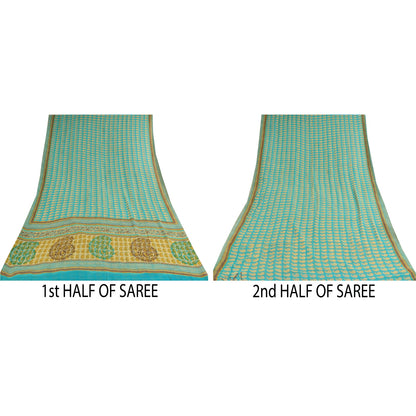 Sanskriti Vintage Sarees Blue Pure Georgette Silk Printed Sari 5+yd Craft Sustainable Fabric