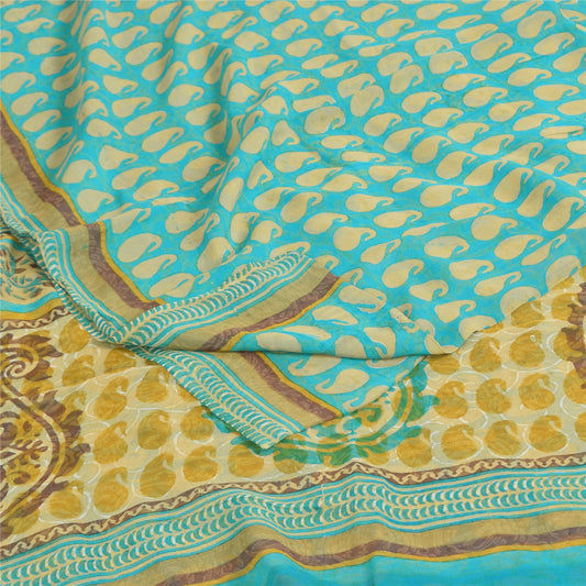 Sanskriti Vintage Sarees Blue Pure Georgette Silk Printed Sari 5+yd Craft Sustainable Fabric