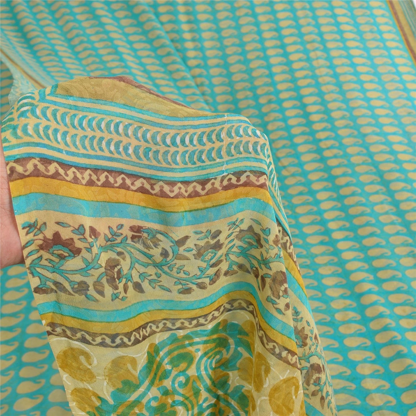 Sanskriti Vintage Sarees Blue Pure Georgette Silk Printed Sari 5+yd Craft Sustainable Fabric