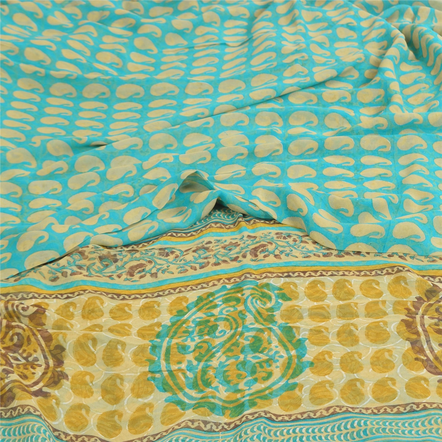 Sanskriti Vintage Sarees Blue Pure Georgette Silk Printed Sari 5+yd Craft Sustainable Fabric