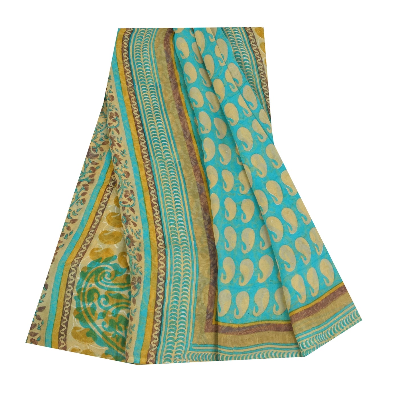 Sanskriti Vintage Sarees Blue Pure Georgette Silk Printed Sari 5+yd Craft Sustainable Fabric