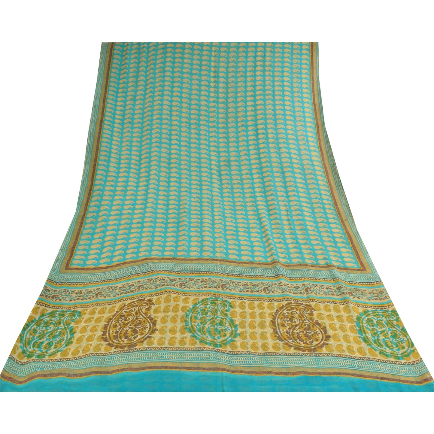 Sanskriti Vintage Sarees Blue Pure Georgette Silk Printed Sari 5+yd Craft Sustainable Fabric