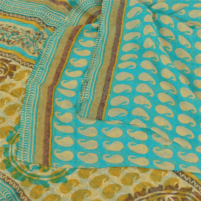 Sanskriti Vintage Sarees Blue Pure Georgette Silk Printed Sari 5+yd Craft Sustainable Fabric