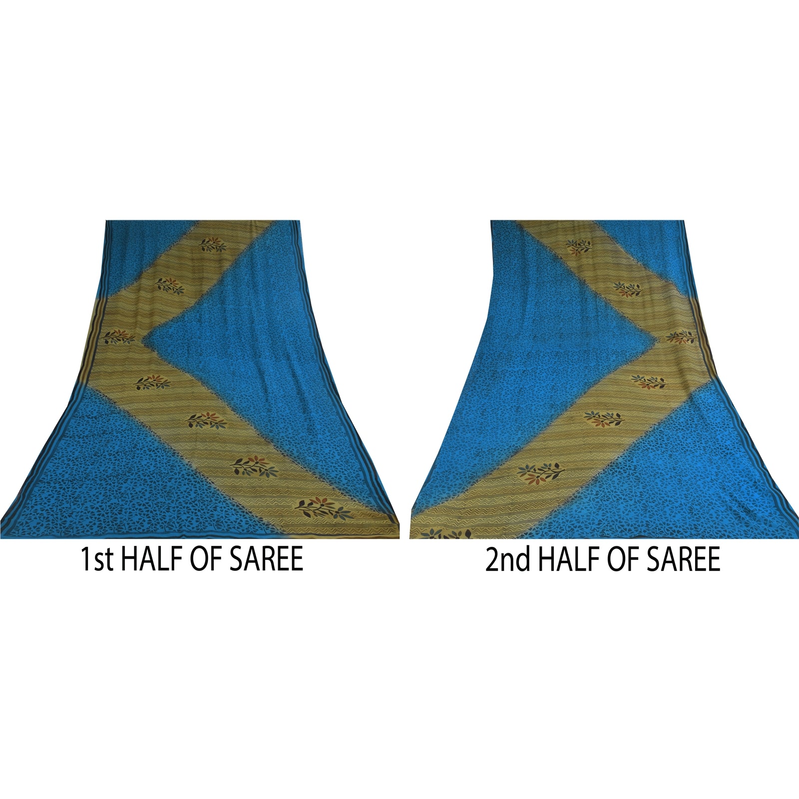 Sanskriti Vintage Sarier Blå/Grøn Sari med Rent Georgette-print, 5+ yards Håndværksmæssigt Bæredygtigt Stoff