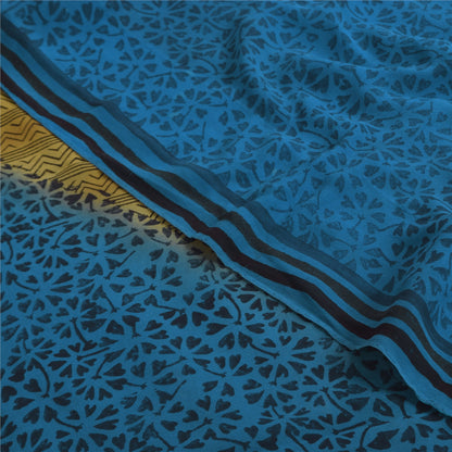 Sanskriti Vintage Sarees Blue/Green Pure Georgette Print Sari 5+yd Craft Sustainable Fabric