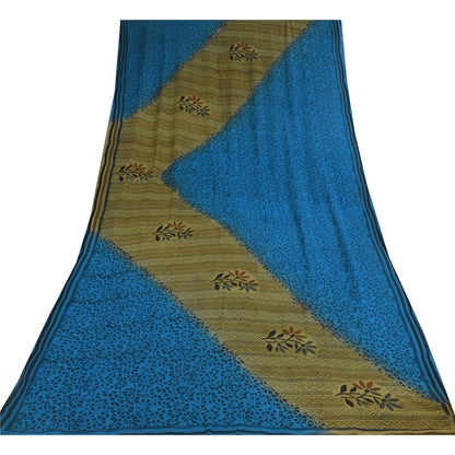Sanskriti Vintage Sarees Blue/Green Pure Georgette Print Sari 5+yd Craft Sustainable Fabric