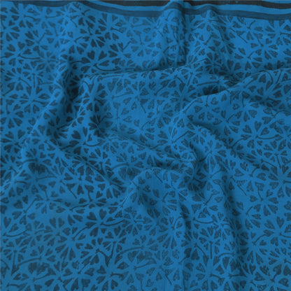 Sanskriti Vintage Sarees Blue/Green Pure Georgette Print Sari 5+yd Craft Sustainable Fabric