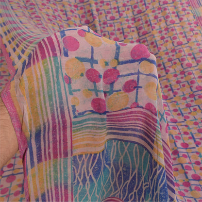 Sanskriti Vintage Sarees Pink Pure Georgette Silk Printed Sari 5+yd Craft Sustainable Fabric