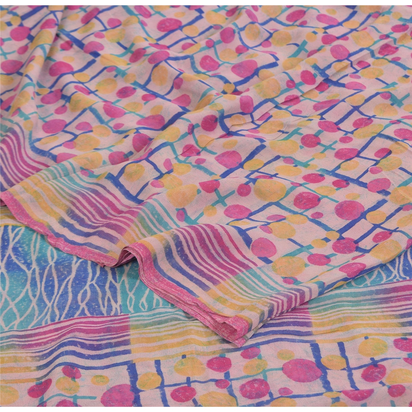 Sanskriti Vintage Sarees Pink Pure Georgette Silk Printed Sari 5+yd Craft Sustainable Fabric
