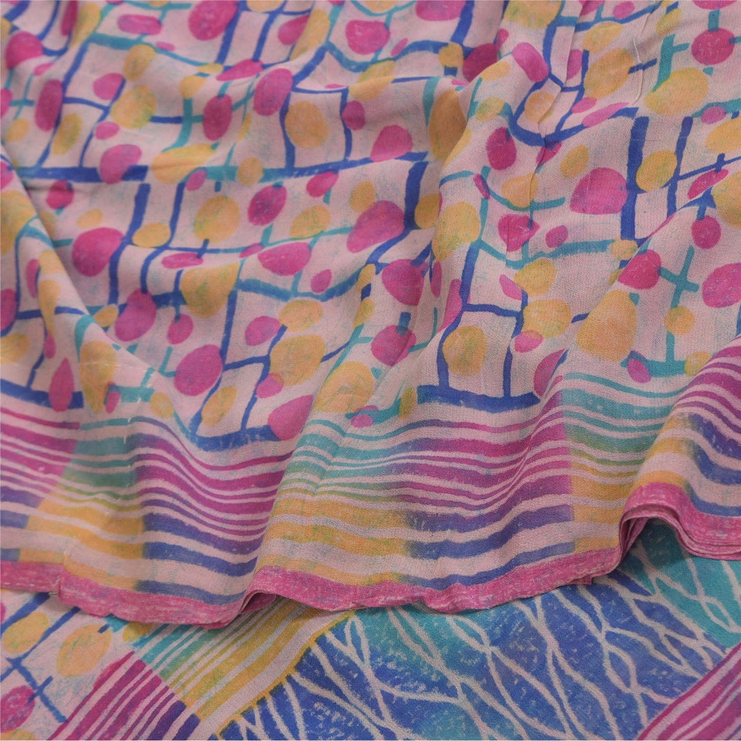 Sanskriti Vintage Sarees Pink Pure Georgette Silk Printed Sari 5+yd Craft Sustainable Fabric