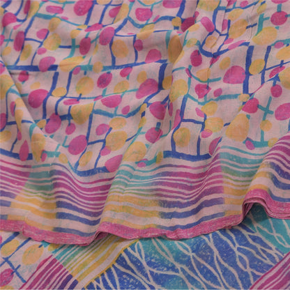 Sanskriti Vintage Sarees Pink Pure Georgette Silk Printed Sari 5+yd Craft Sustainable Fabric