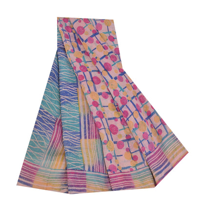 Sanskriti Vintage Sarees Pink Pure Georgette Silk Printed Sari 5+yd Craft Sustainable Fabric