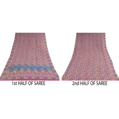 Sanskriti Vintage Sarees Pink Pure Georgette Silk Printed Sari 5+yd Craft Sustainable Fabric