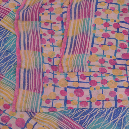 Sanskriti Vintage Sarees Pink Pure Georgette Silk Printed Sari 5+yd Craft Sustainable Fabric