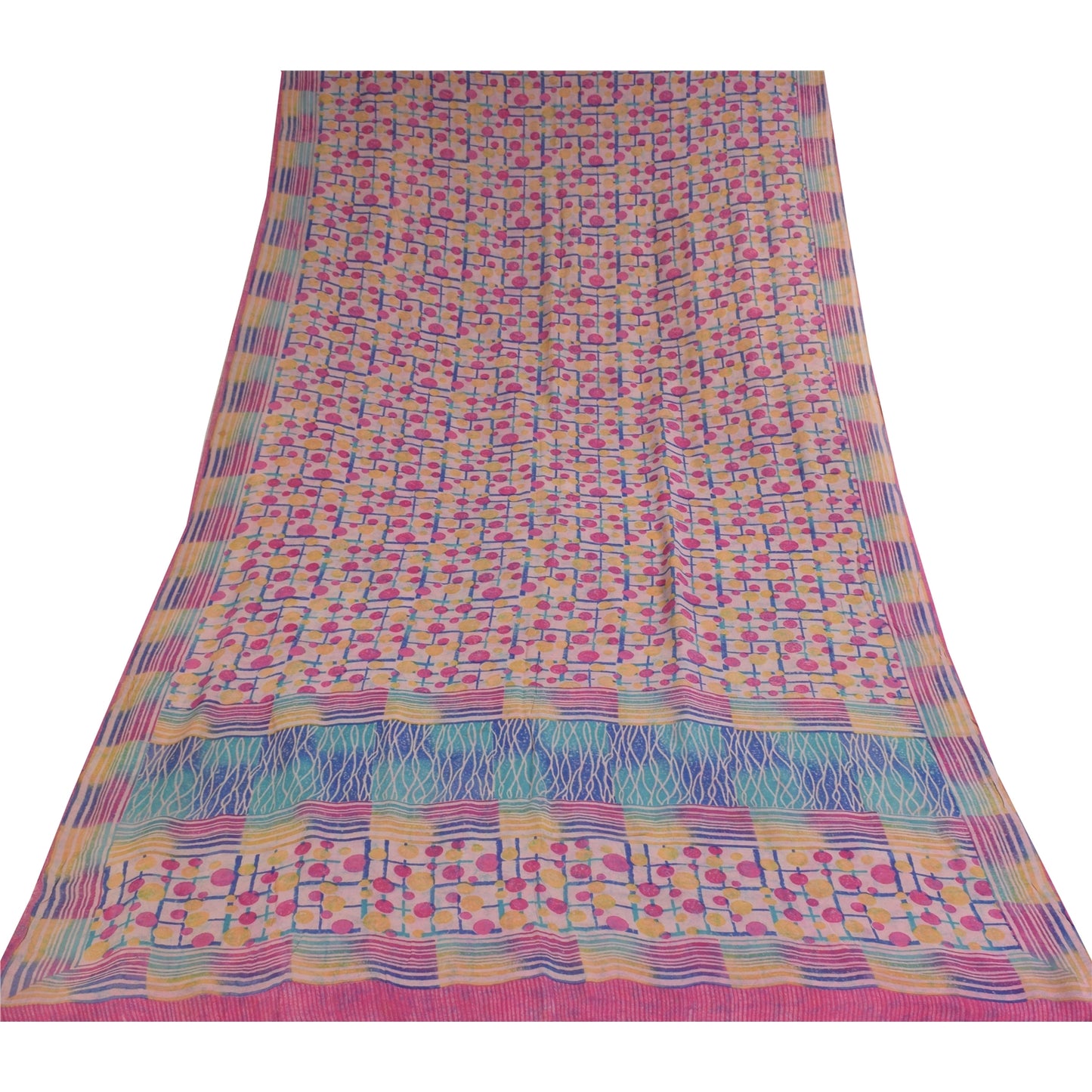 Sanskriti Vintage Sarees Pink Pure Georgette Silk Printed Sari 5+yd Craft Sustainable Fabric